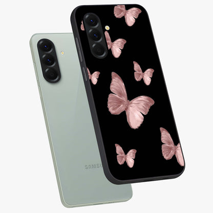 Butterfly Pattern Glass Case displayed in angled mockup highlighting delicate butterfly design and aesthetic pattern style.
