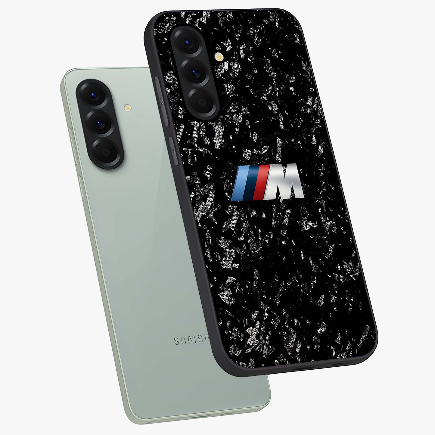 Carbon Speed Mark Glass Case displayed in angled mockup highlighting racing inspired carbon design and sleek aesthetic style.