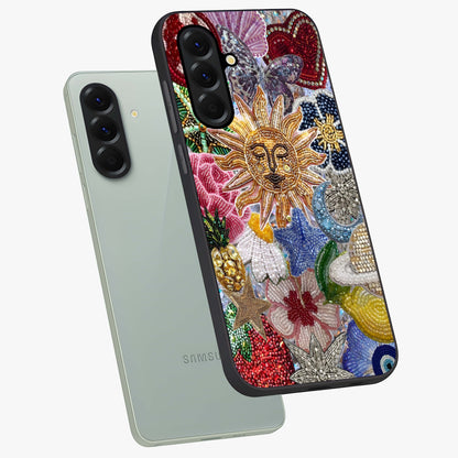Celestial Floral and Playful Glass Case displayed in angled mockup highlighting playful floral design with dreamy celestial elements.