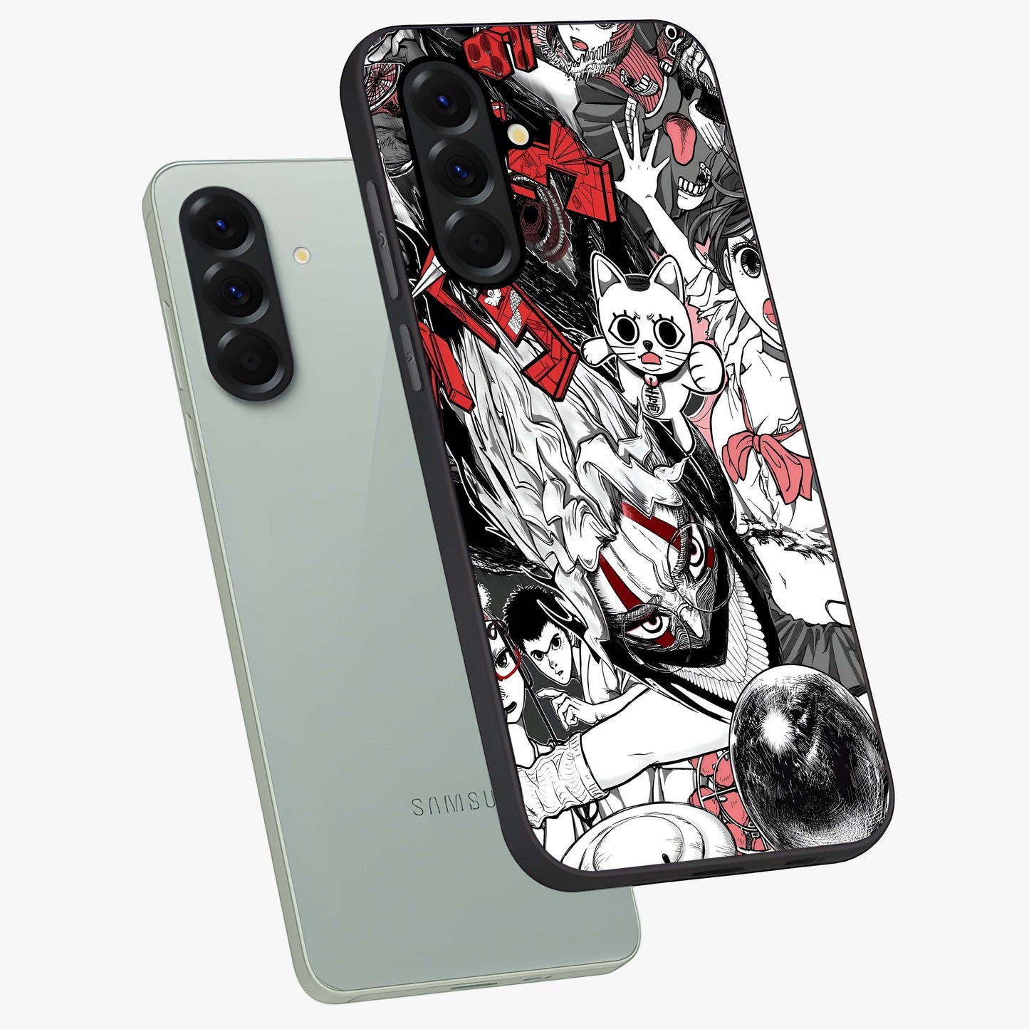 Crimson Chaos Panel Glass Case displayed in angled mockup highlighting chaotic panel style design with modern graphic theme.