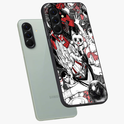Crimson Chaos Panel Glass Case displayed in angled mockup highlighting chaotic panel style design with modern graphic theme.