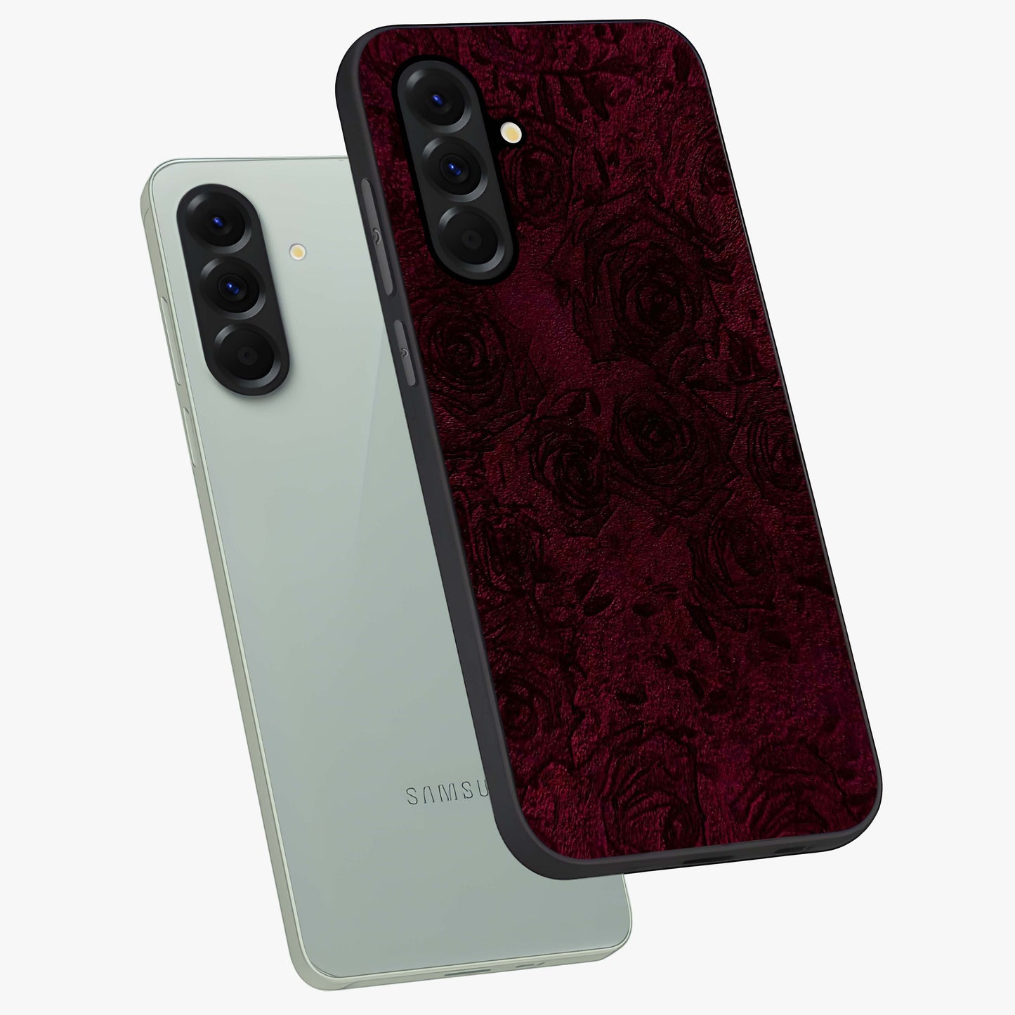 Crimson Fade Flow Glass Case displayed in angled mockup highlighting smooth gradient design with modern aesthetic style.