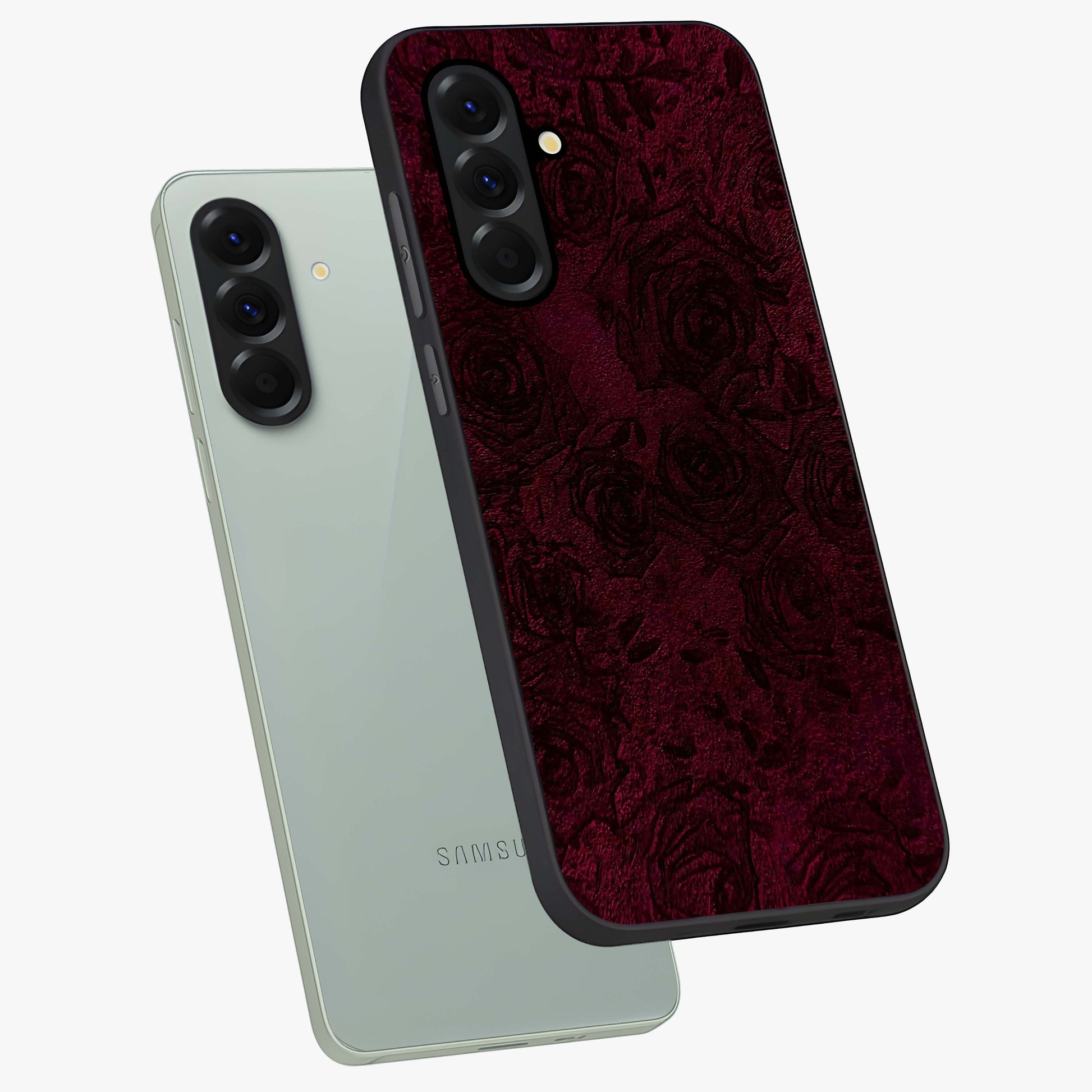 Crimson Fade Flow Glass Case displayed in angled mockup highlighting smooth gradient design with modern aesthetic style.