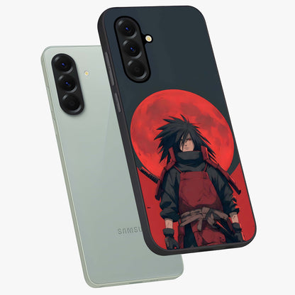 Crimson Moon Warlord Glass Case displayed in angled mockup highlighting dramatic crimson moon design with fantasy aesthetic.