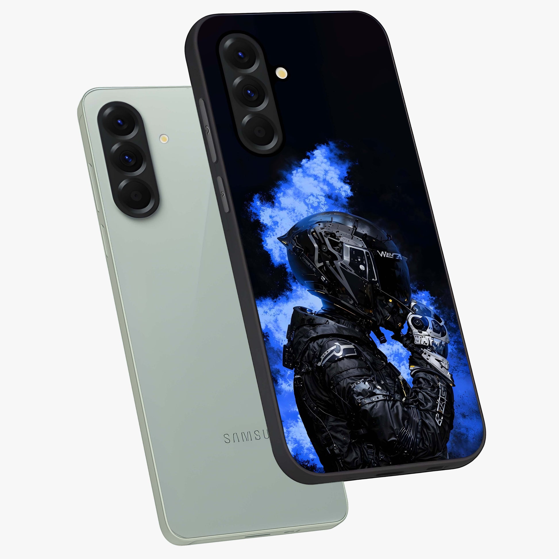 Cyber Sentinel Protocol Glass Case displayed in angled mockup highlighting digital cyber design with sci-fi aesthetic style.