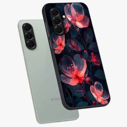 Dark Shade of Flower Glass Case displayed in angled mockup highlighting moody floral illustration with aesthetic dark tones.