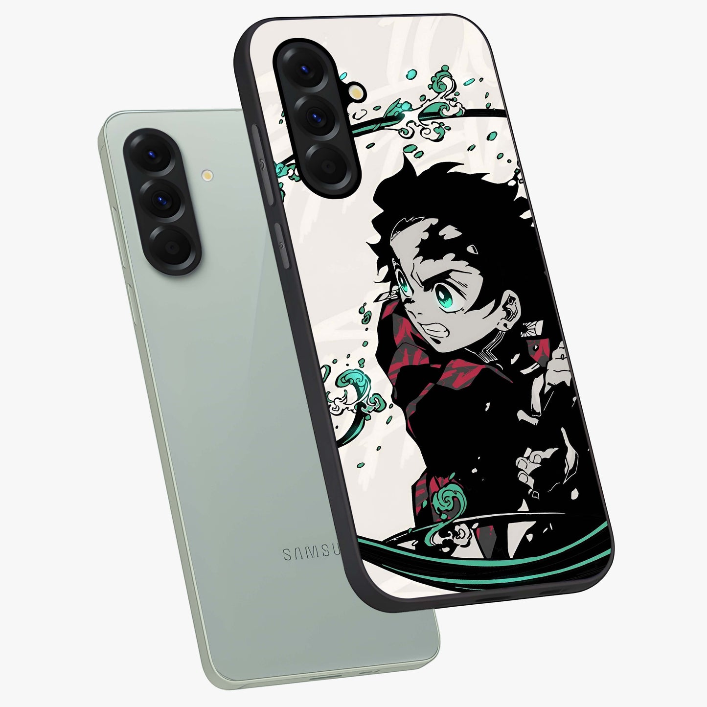 Demon Slayer Glass Case displayed in angled mockup highlighting dramatic anime character design with action aesthetic.