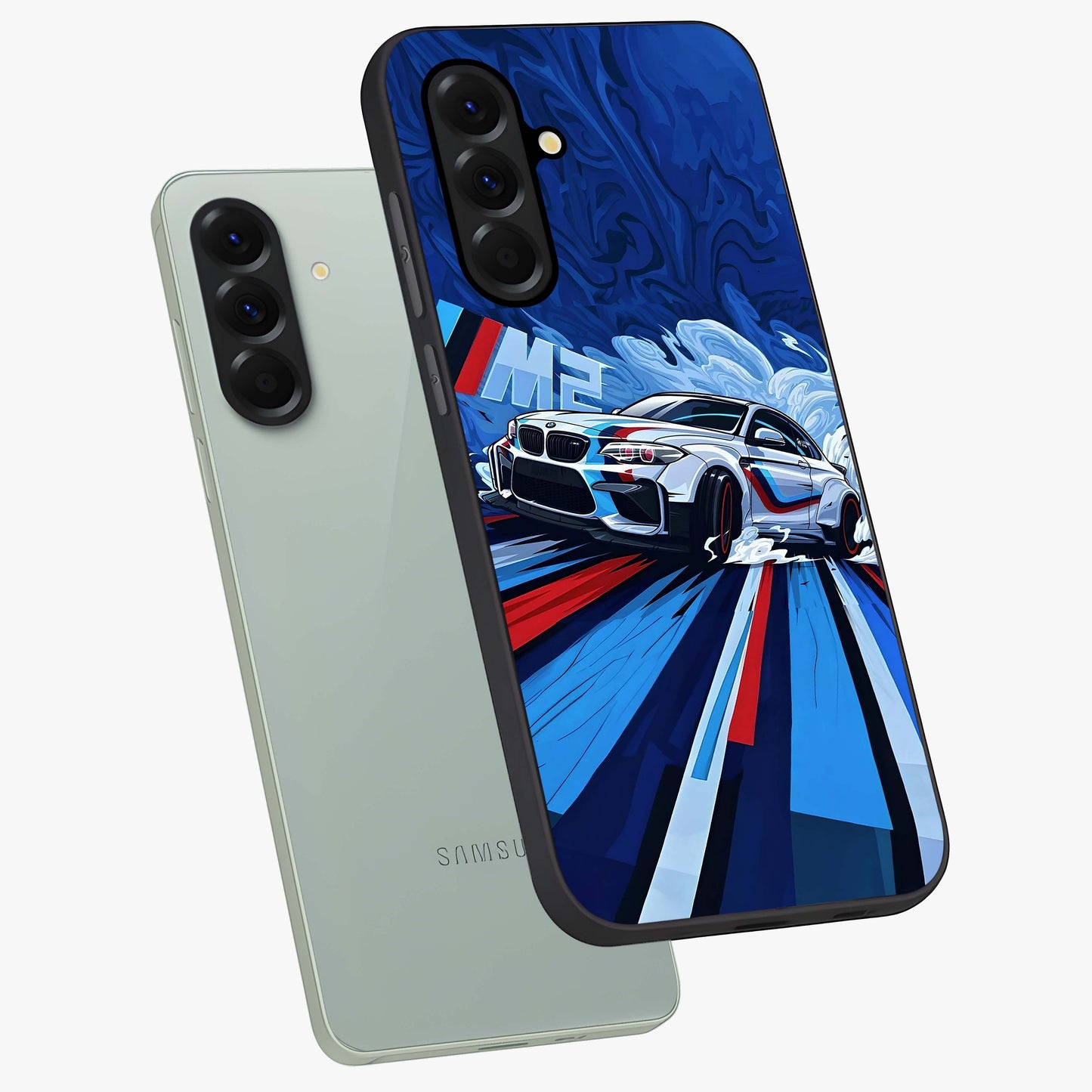 Drift Power Rush Glass Case displayed in angled mockup highlighting powerful drift car design with sporty aesthetic style.
