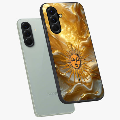 Eternal Golden Glow Glass Case displayed in angled mockup highlighting glowing golden aesthetic design with elegant style.
