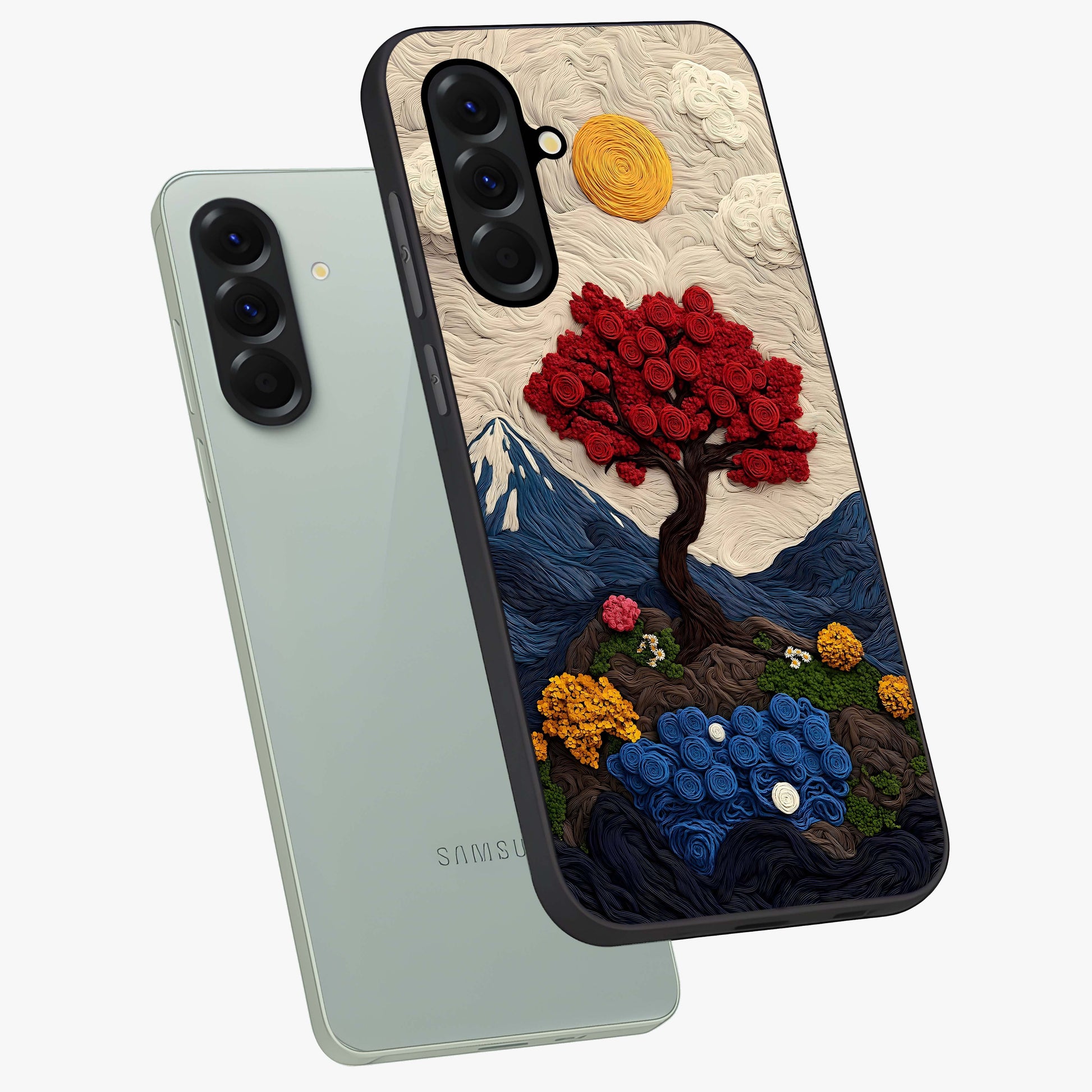 Eternal Nature Tapestry Glass Case displayed in angled mockup highlighting detailed botanical pattern with artistic aesthetic.