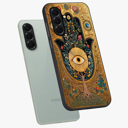 Ethereal Evil Eye Glass Case displayed in angled mockup highlighting protective evil eye symbol with spiritual aesthetic design.