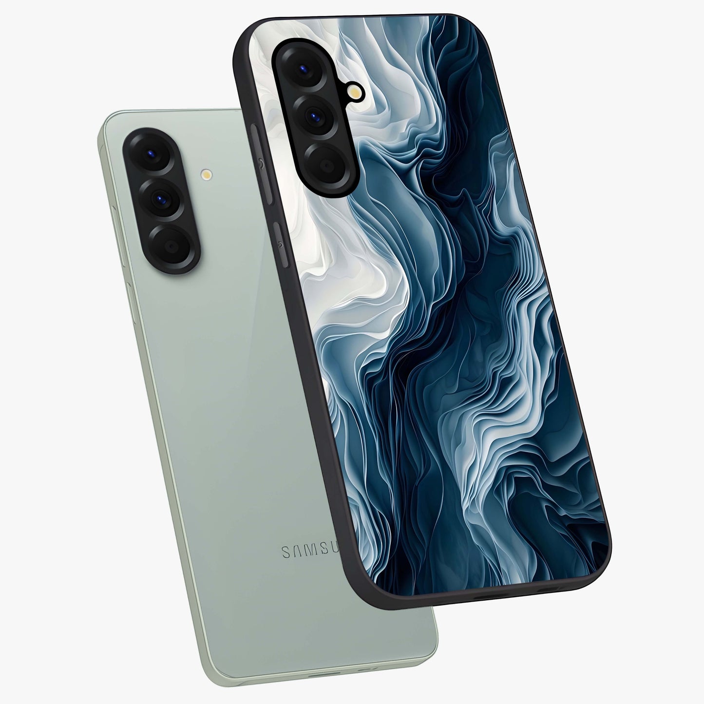 Ethereal Paper Marble Glass Case displayed in angled mockup highlighting elegant marble pattern with modern aesthetic style.