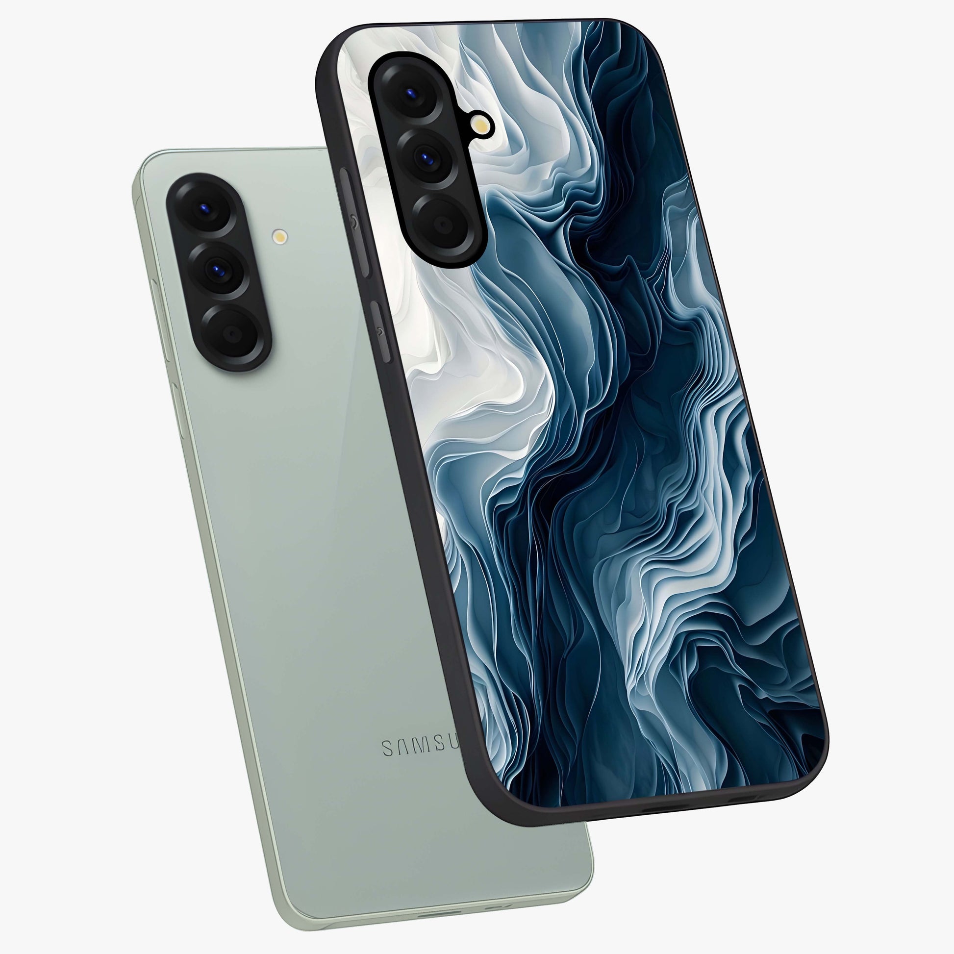 Ethereal Paper Marble Glass Case displayed in angled mockup highlighting elegant marble pattern with modern aesthetic style.