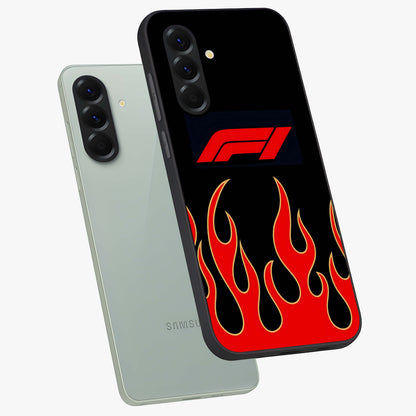 Fire F11 Glass Case displayed in angled mockup highlighting bold fire inspired graphic with energetic aesthetic style.
