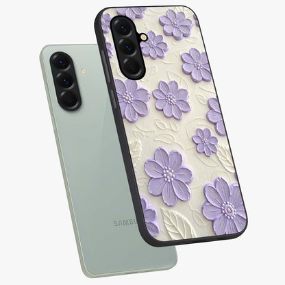 Floral Wall Art With Purple Flowers Glass Case displayed in angled mockup highlighting vibrant purple floral illustration with artistic aesthetic.