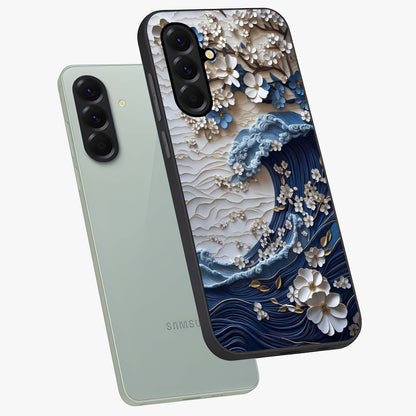 Floral Wave Origami Glass Case displayed in angled mockup highlighting geometric origami flower design with modern aesthetic style.