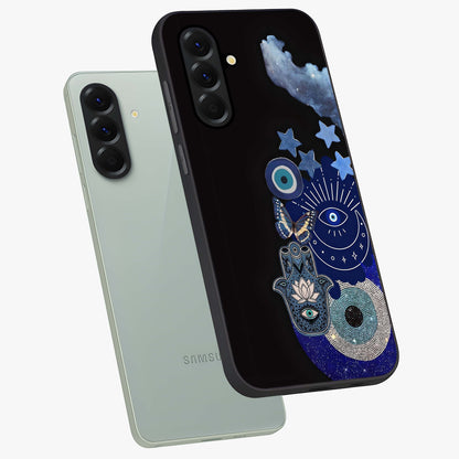 Galactic Charm Cluster Glass Case displayed in angled mockup highlighting luminous galaxy inspired design with dreamy aesthetic.