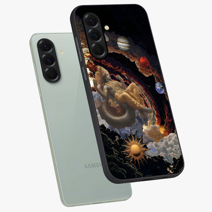 Galactic Divine God Glass Case displayed in angled mockup highlighting powerful celestial deity illustration with galactic aesthetic.