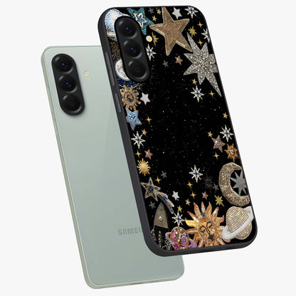 Galactic Jewel Stars Glass Case displayed in angled mockup highlighting shining celestial star design with cosmic aesthetic style.