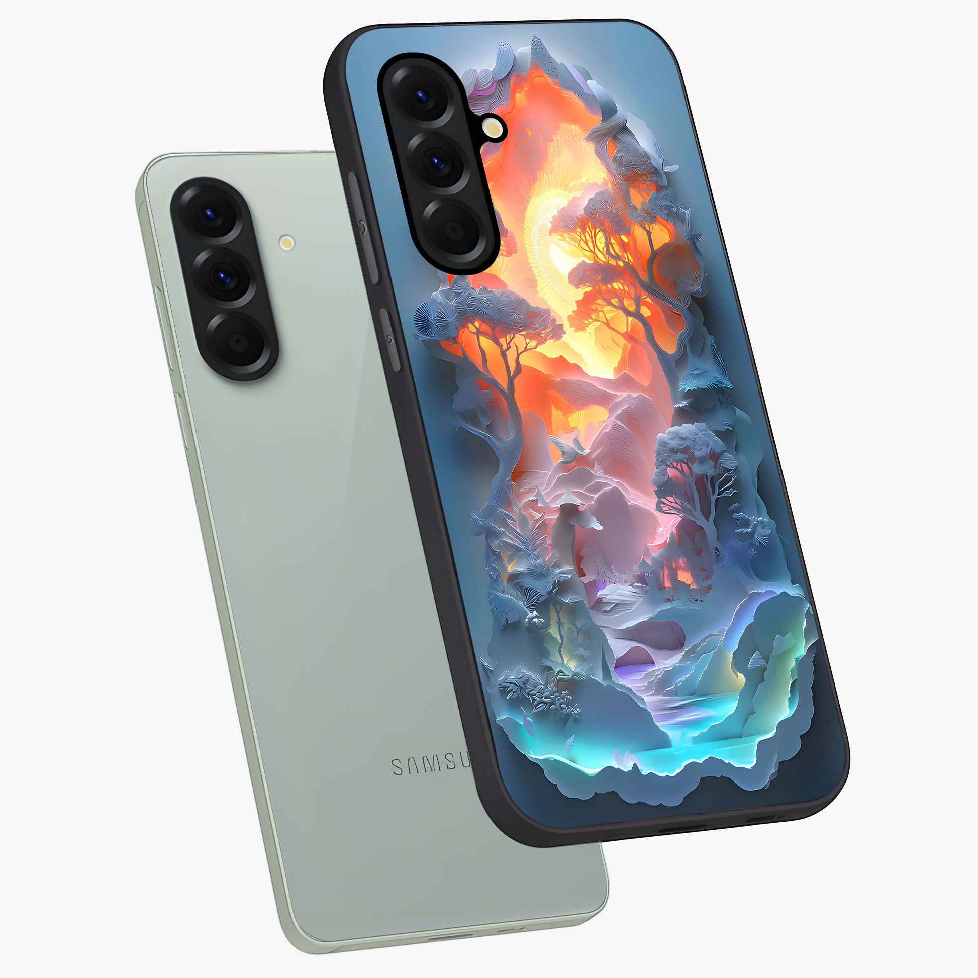 Glow Forest Portal Glass Case displayed in angled mockup highlighting mystical forest design with magical glowing aesthetic.