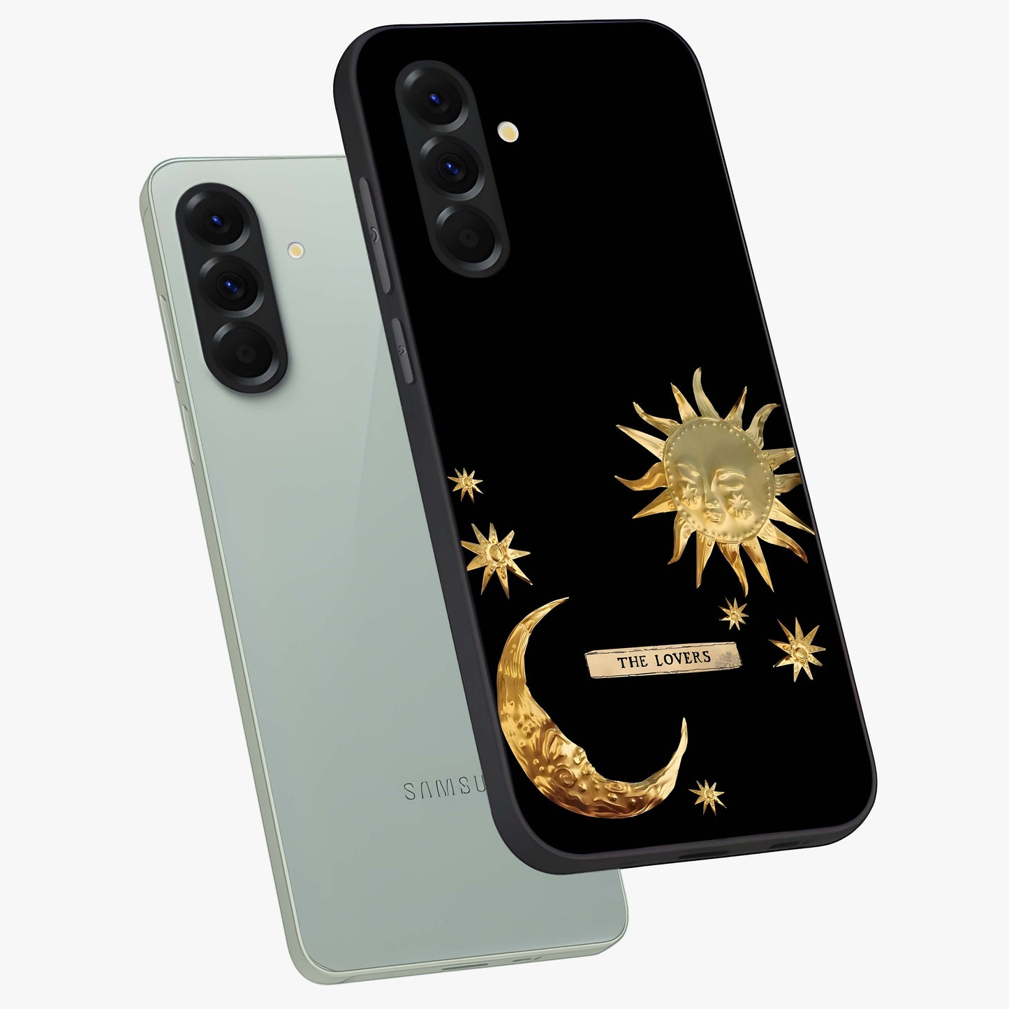 Gold Sun Blush Glass Case displayed in angled mockup highlighting radiant sun design with warm golden aesthetic.