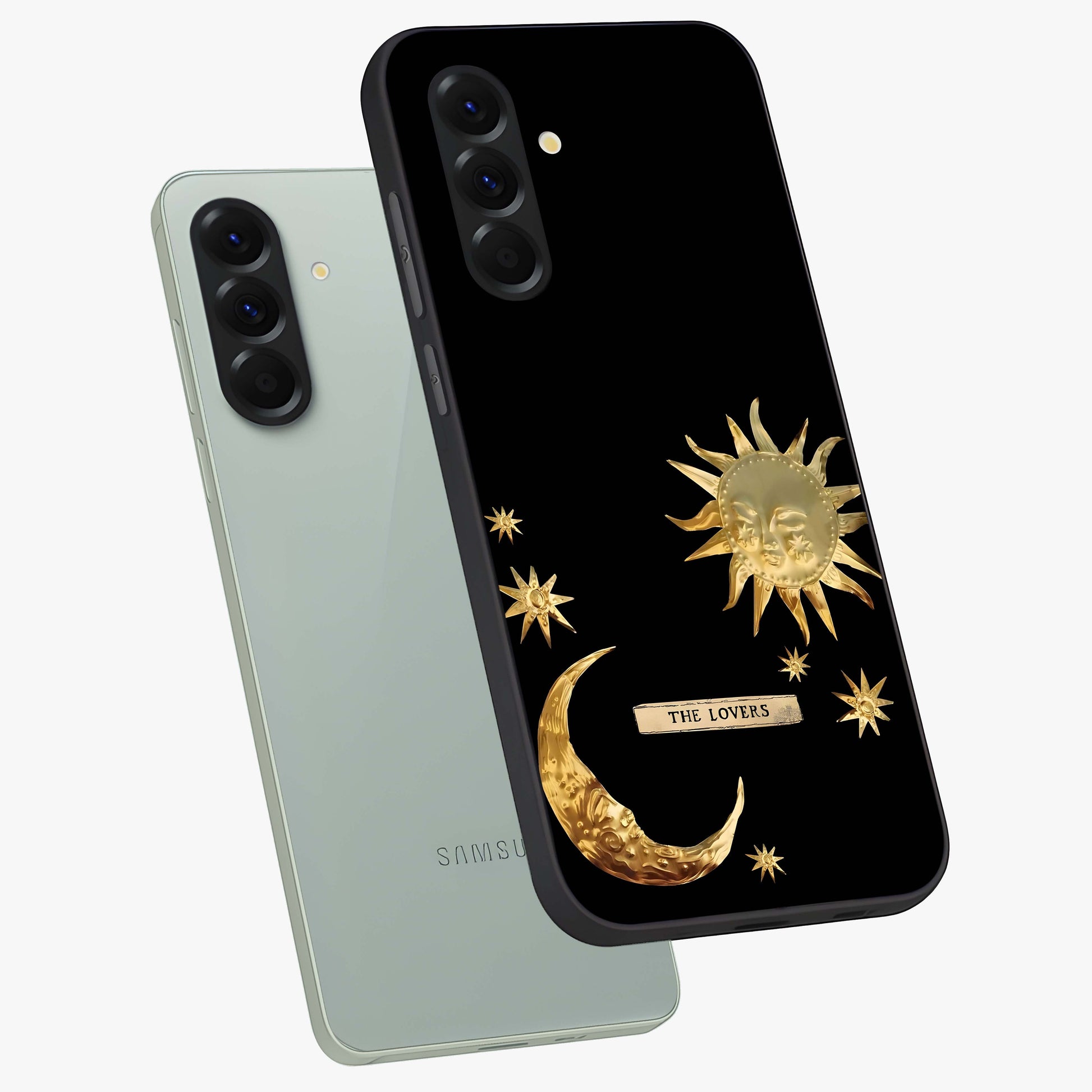 Gold Sun Blush Glass Case displayed in angled mockup highlighting radiant sun design with warm golden aesthetic.