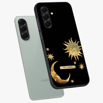 Gold Sun Blush Glass Case displayed in angled mockup highlighting radiant sun design with warm golden aesthetic.