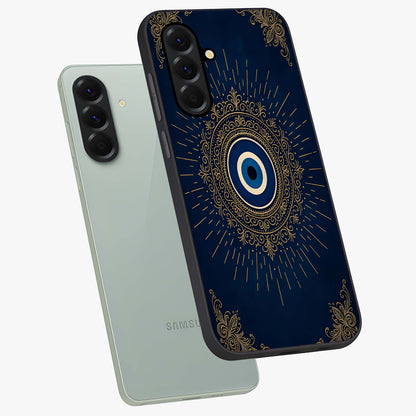 Golden Celestial Charm Glass Case displayed in angled mockup highlighting sparkling cosmic charm design with celestial aesthetic.