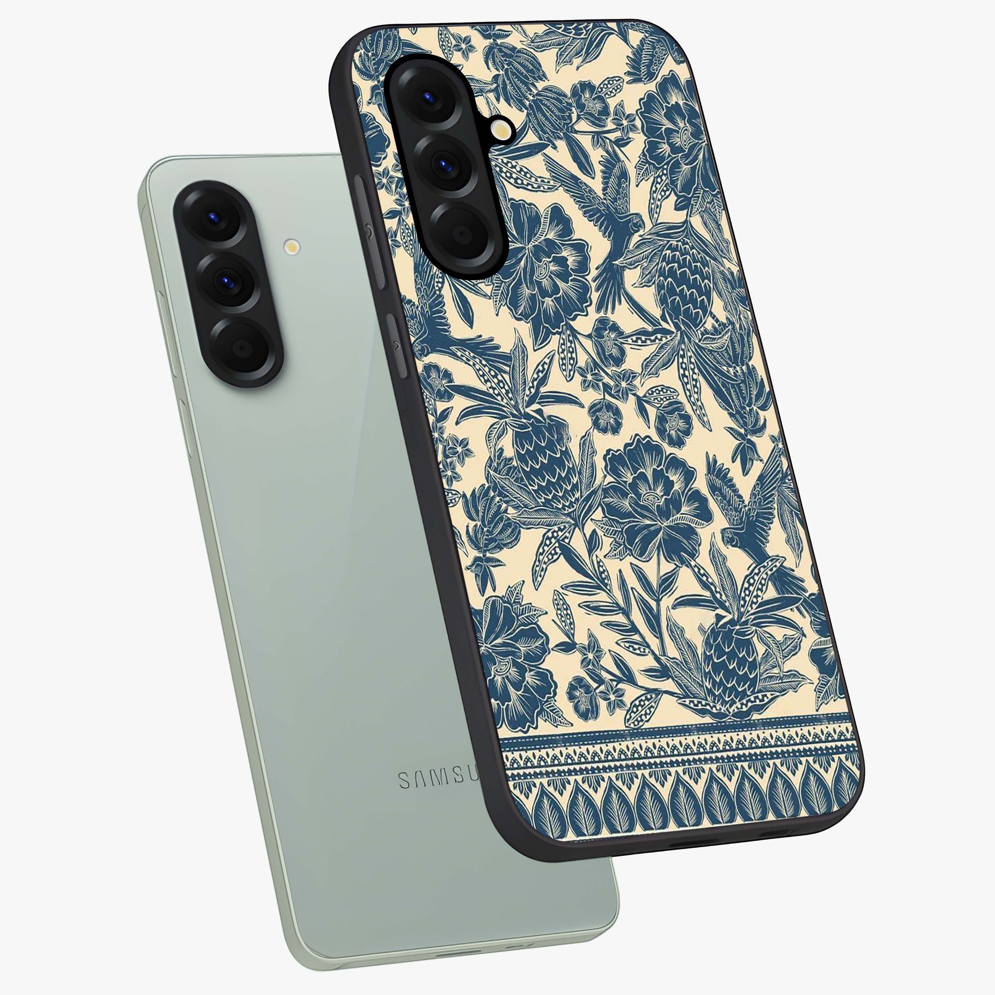 Heirloom Wild Bloom Glass Case displayed in angled mockup highlighting botanical bloom design with classic aesthetic style.