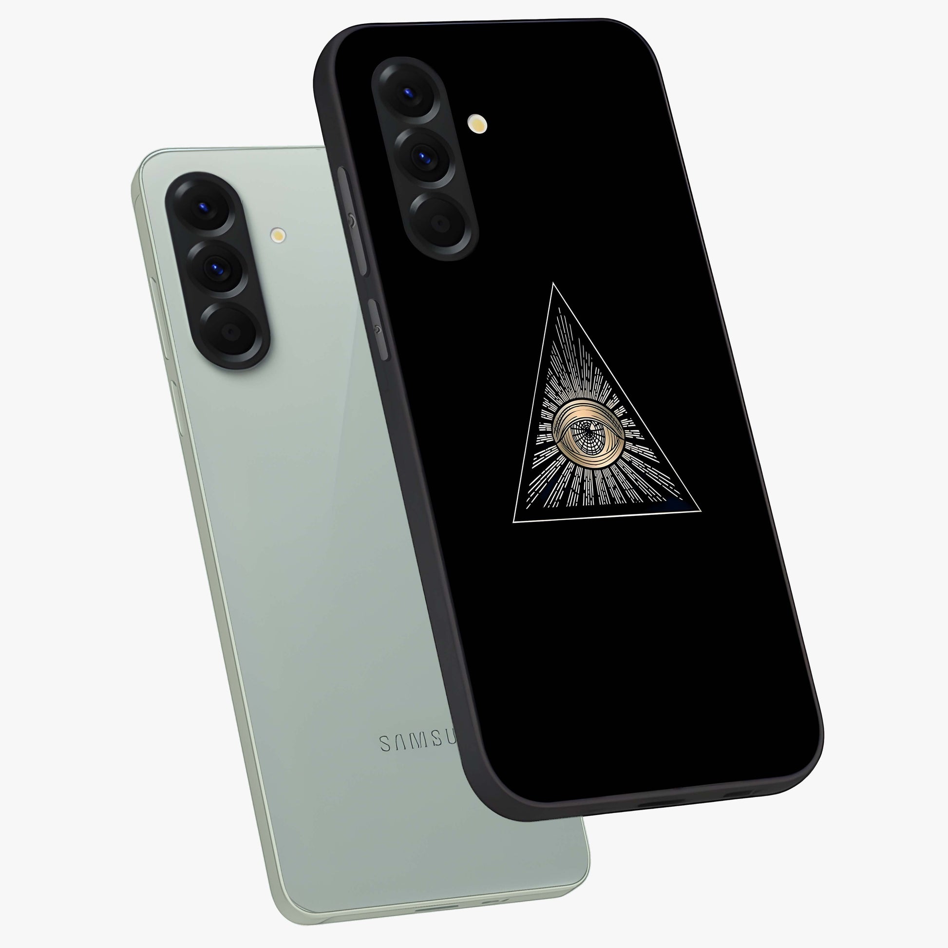 Illuminati Evil Glass Case displayed in angled mockup highlighting dark occult inspired design with bold aesthetic style.