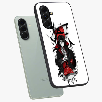 Itachi Limited Edition Naruto Anime Glass Case displayed in angled mockup highlighting dramatic anime illustration with bold action aesthetic.