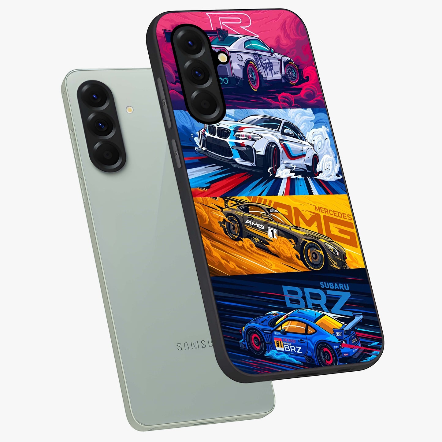 JDM Sports Car Glass Case displayed in angled mockup highlighting sleek Japanese racing car design with automotive aesthetic.