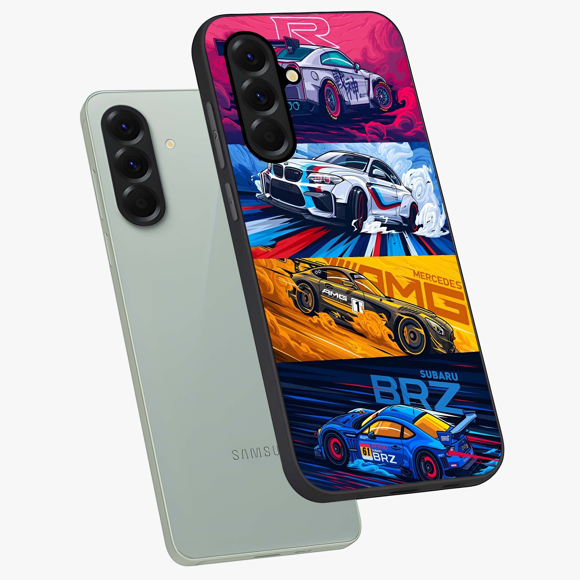 JDM Sports Car Glass Case displayed in angled mockup highlighting sleek Japanese racing car design with automotive aesthetic.