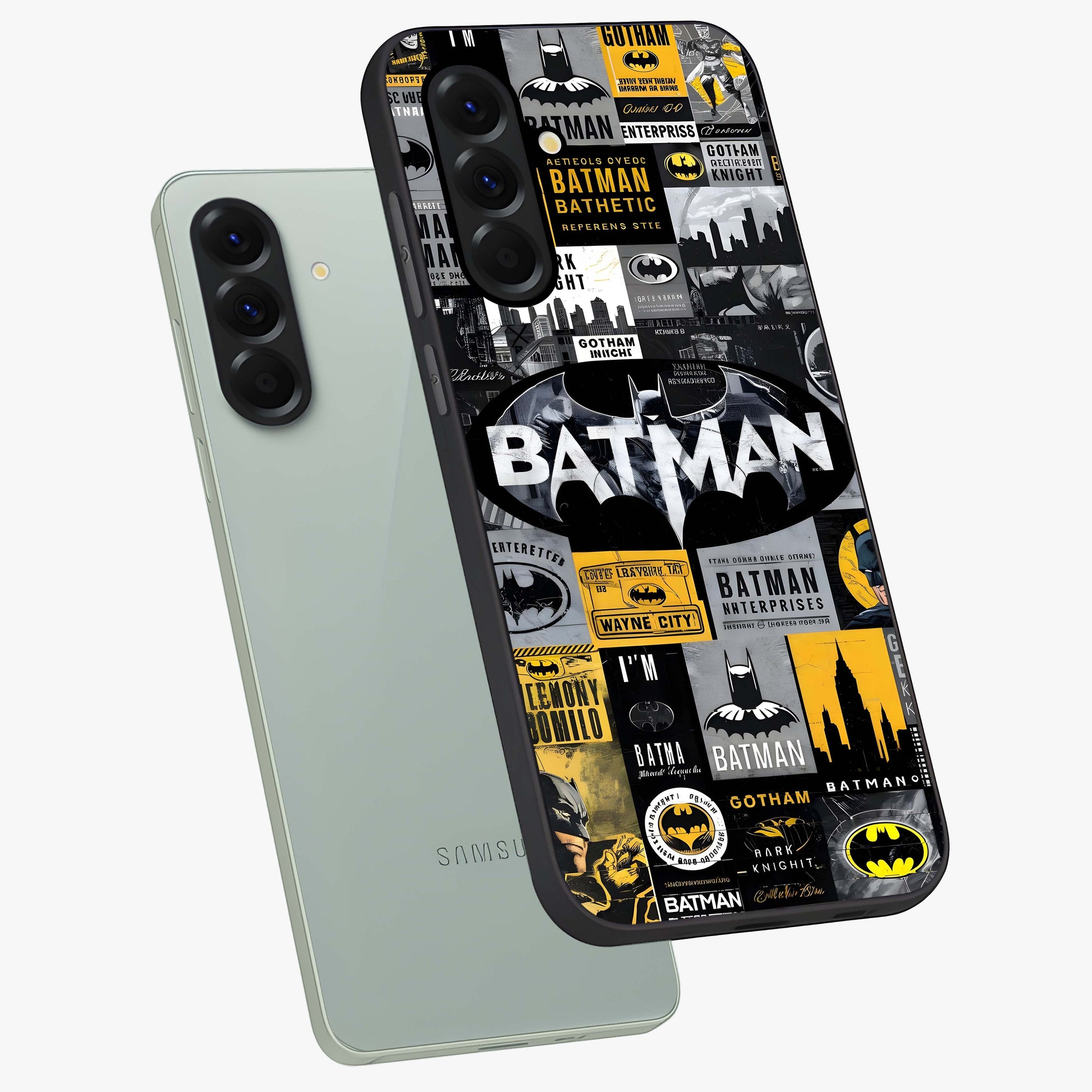 Knight Gotham Rise Glass Case displayed in angled mockup highlighting powerful knight silhouette design with dramatic aesthetic.