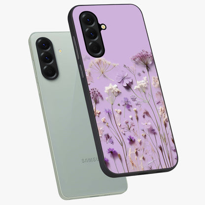 Lavender Blossom Dream Glass Case displayed in angled mockup highlighting dreamy lavender flower design with calming aesthetic style.
