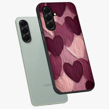 Layered Paper Hearts Glass Case displayed in angled mockup highlighting creative paper craft heart design with romantic aesthetic.