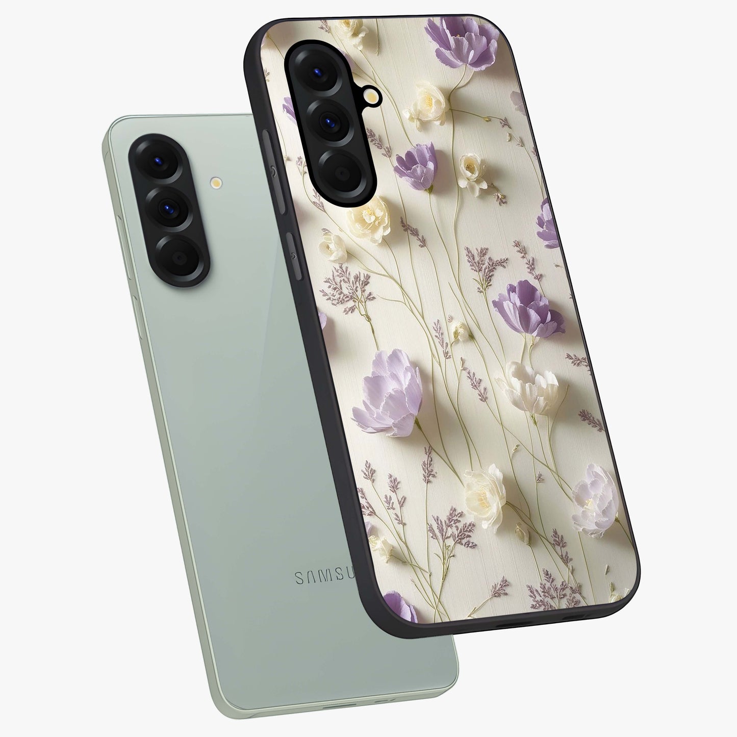 Lilac Breeze Harmony Glass Case displayed in angled mockup highlighting calm lilac breeze design with soothing aesthetic style.