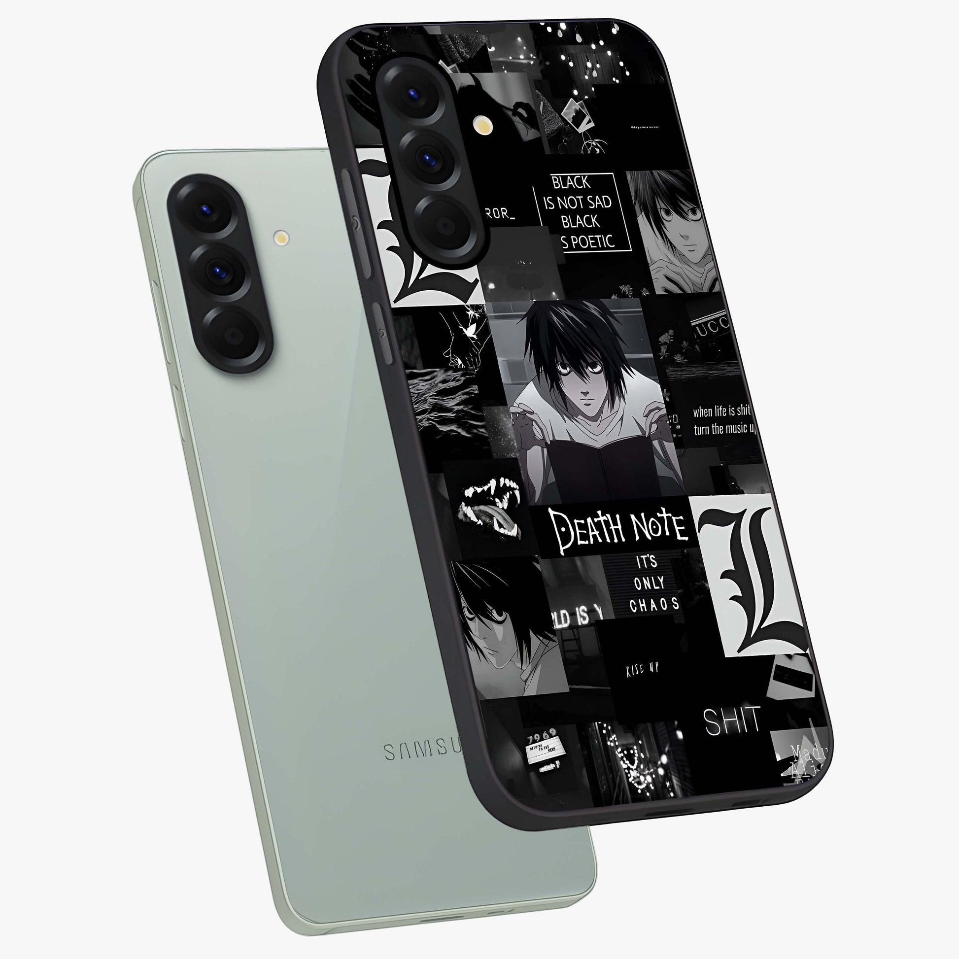 Midnight Chaos Mind Glass Case displayed in angled mockup highlighting chaotic artistic design with dramatic midnight aesthetic.