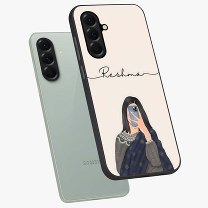 Mirror Mood Muse With Custom Name Glass Case displayed in angled mockup highlighting aesthetic mirror inspired design with custom name feature.