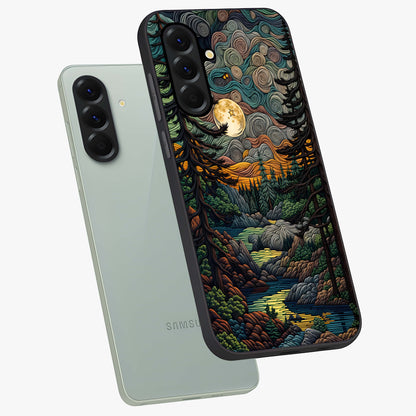 Moonlight Forest Dream Glass Case displayed in angled mockup highlighting dreamy forest design with glowing moon aesthetic.