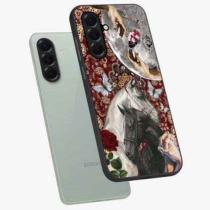 Moonlit Royal Stallion Glass Case displayed in angled mockup highlighting powerful stallion illustration with royal night aesthetic.