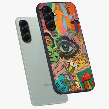 Mystic Eye Wonderland Glass Case displayed in angled mockup highlighting magical eye illustration with dreamy aesthetic.