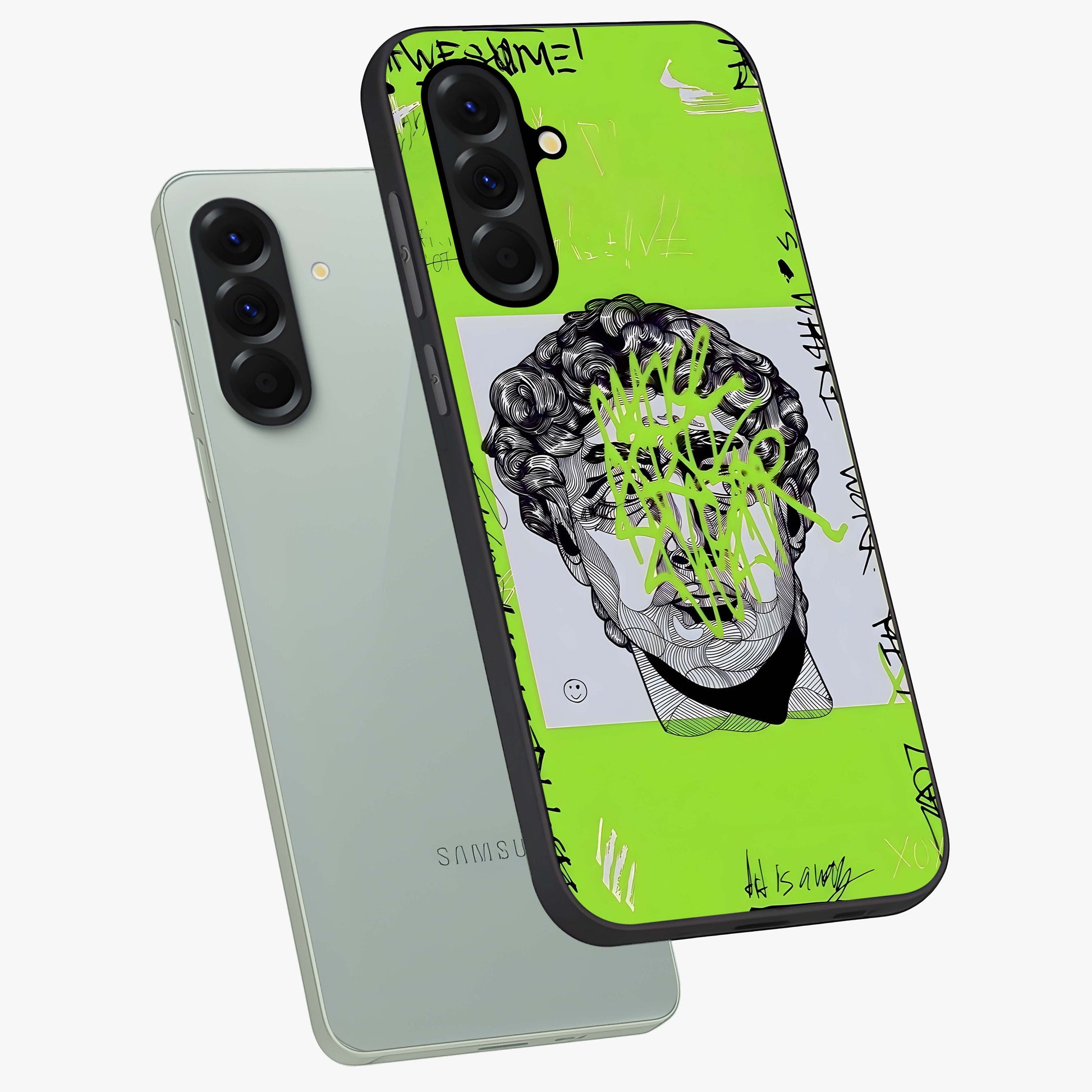Neo Graffiti Rebellion Glass Case displayed in angled mockup highlighting urban street art design with rebellious aesthetic.