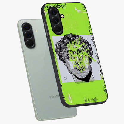 Neo Graffiti Rebellion Glass Case displayed in angled mockup highlighting urban street art design with rebellious aesthetic.