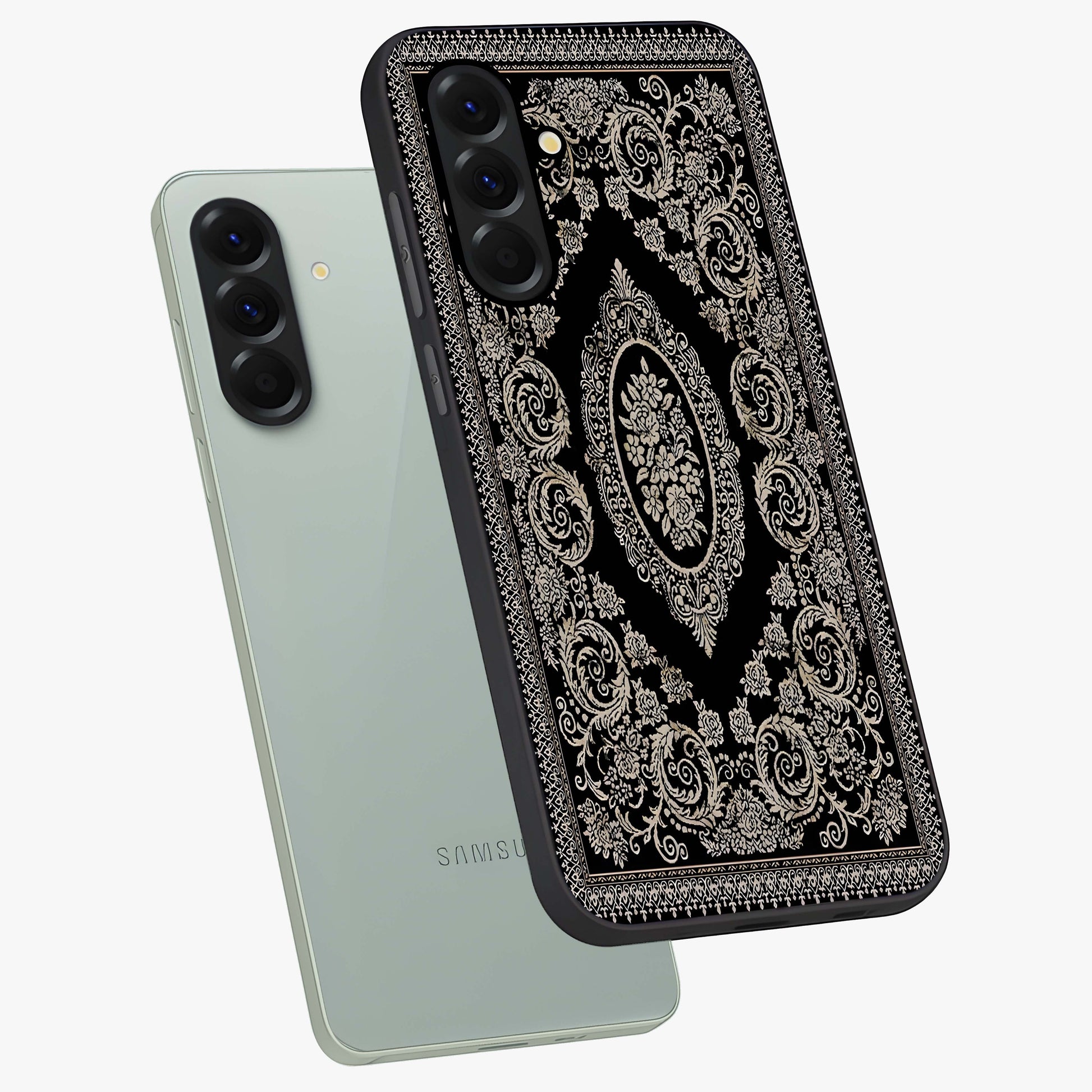 Noir Bloom Elegance Glass Case displayed in angled mockup highlighting refined flower design with stylish noir aesthetic.
