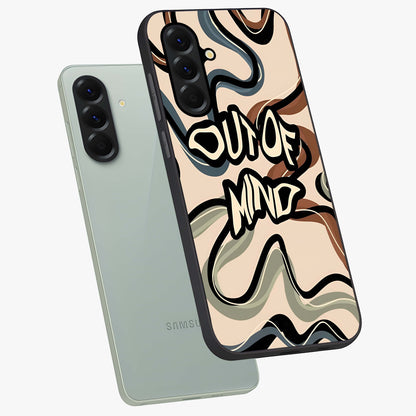 Out Of Mind Glass Case displayed in angled mockup highlighting bold statement design with modern artistic aesthetic.