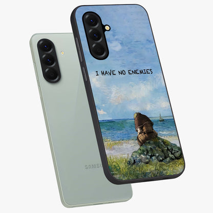 Peace Beyond War Glass Case displayed in angled mockup highlighting meaningful message design with artistic aesthetic style.