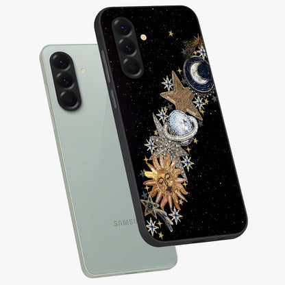 Pearls Universe Object Glass Case displayed in angled mockup highlighting celestial pearl design with dreamy aesthetic.