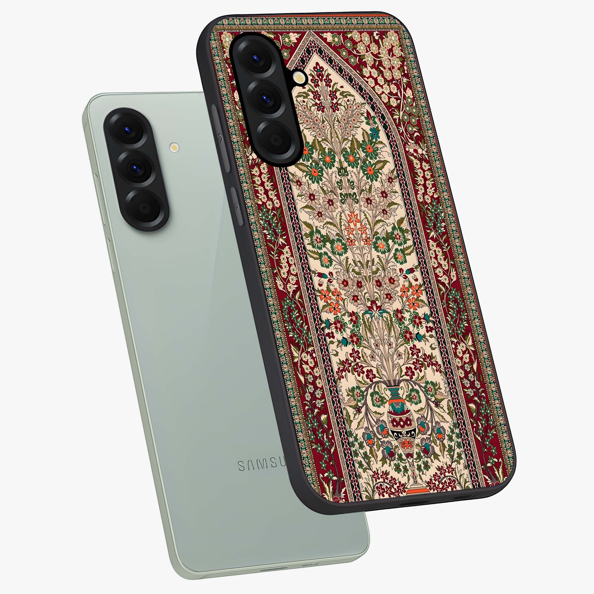Persian Inspired Glass Case displayed in angled mockup highlighting intricate traditional design with elegant cultural aesthetic.