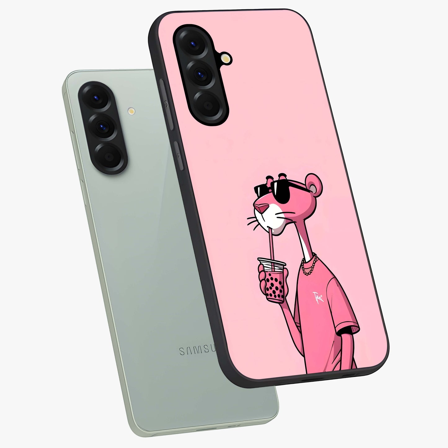 Pink Panther Glass Case displayed in angled mockup highlighting playful cartoon character design with vibrant pink aesthetic.